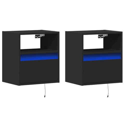 Meubles TV muraux avec lumières LED 2 pcs noir 41x31x45 cm - Photo n°3; ?>