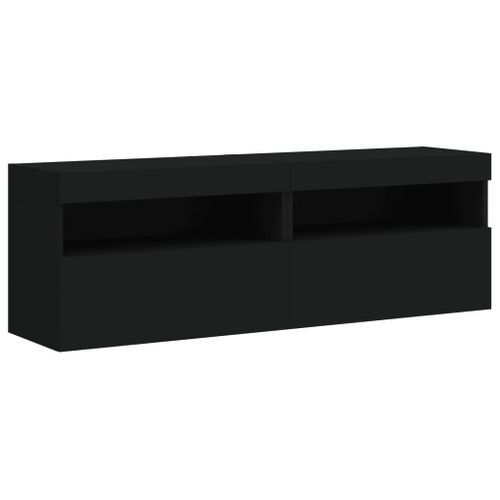 Meubles TV muraux avec lumières LED 2 pcs noir 60x30x40 cm - Photo n°3; ?>