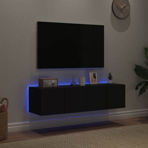 Meubles TV muraux avec lumières LED 2 pcs noir 60x35x31 cm - Photo n°3; ?>