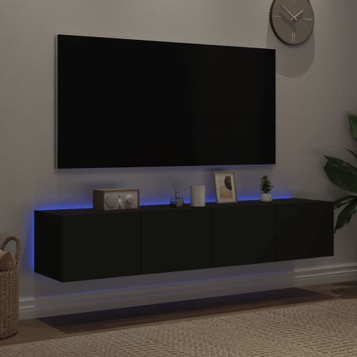 Meubles TV muraux avec lumières LED 2 pcs noir 80x35x31 cm - Photo n°3; ?>