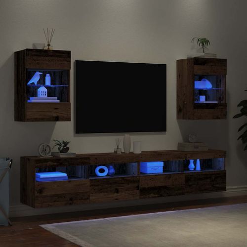 Meubles TV muraux et lumières LED 2 pcs vieux bois 40x30x60,5cm - Photo n°3; ?>