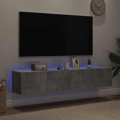 Meubles TV muraux et lumières LED 2pcs gris béton 80x35x31 cm - Photo n°3; ?>