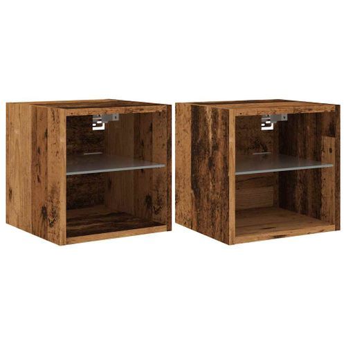 Meubles TV muraux et lumières LED 2pcs vieux bois 30x28,5x30cm - Photo n°2; ?>