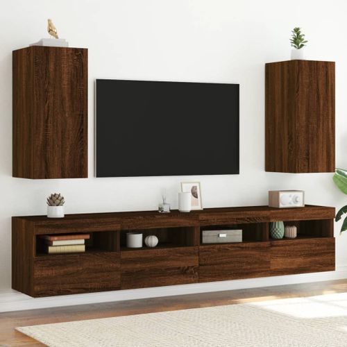 Meubles TV muraux lumières LED 2 pcs chêne marron 30,5x35x70 cm - Photo n°2; ?>