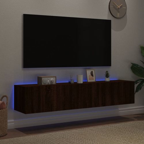 Meubles TV muraux lumières LED 2 pcs chêne marron 80x35x31 cm - Photo n°3; ?>