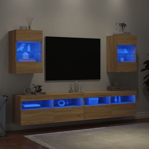 Meubles TV muraux lumières LED 2 pcs chêne sonoma 40x30x60,5 cm - Photo n°3; ?>