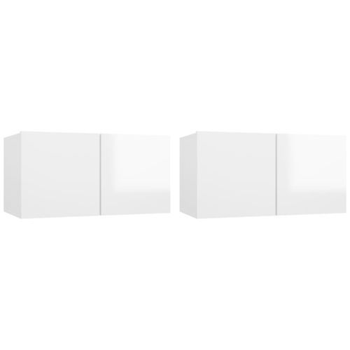 Meubles TV suspendus 2 pcs Blanc brillant 60x30x30 cm - Photo n°2; ?>