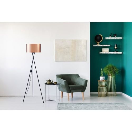 MIKADO - Lampadaire Trépied Métal Noir - Abat jour Cuivre et Chromé - Diam 34 x H 140 cm - Photo n°2; ?>