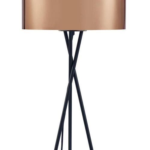 MIKADO - Lampadaire Trépied Métal Noir - Abat jour Cuivre et Chromé - Diam 34 x H 140 cm - Photo n°3; ?>