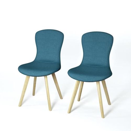 MILANO Lot de 2 chaises de salle a manger en bois Hévéa massif - Revetement tissu bleu - Style contemporain - L48 x P57 cm - Photo n°2; ?>