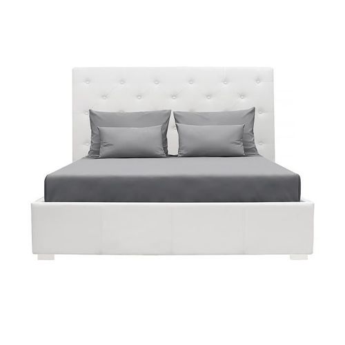 MILES Lit coffre adulte contemporain 140 x 190 cm Tete de lit capitonnée - Simili blanc - Sommier blanc - Photo n°2; ?>