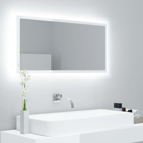 Miroir à LED de bain Blanc brillant 90x8,5x37 cm - Photo n°2; ?>