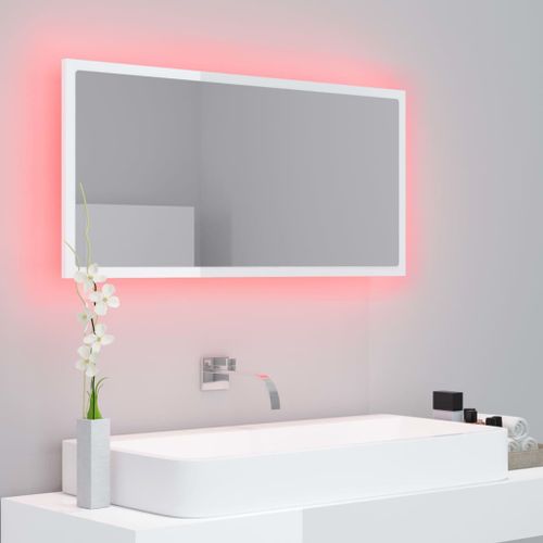 Miroir à LED de bain Blanc brillant 90x8,5x37 cm - Photo n°3; ?>