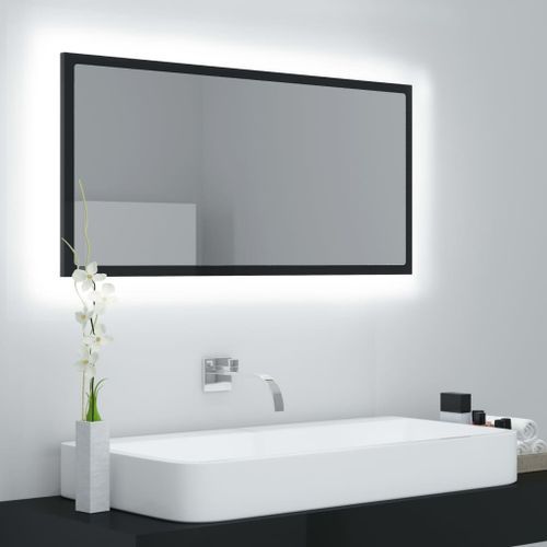 Miroir à LED de bain Noir brillant 90x8,5x37 cm - Photo n°2; ?>
