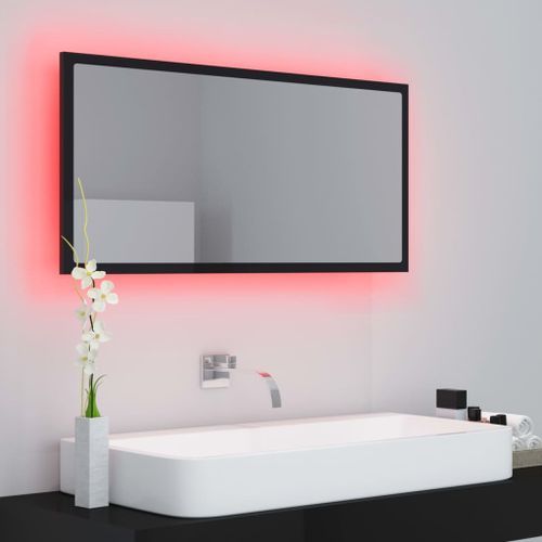 Miroir à LED de bain Noir brillant 90x8,5x37 cm - Photo n°3; ?>