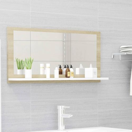 Miroir avec étagère de salle de bain Blanc et chêne sonoma 80x10,5x37 cm - Photo n°2; ?>