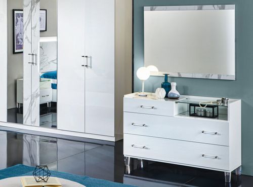 Miroir bois blanc laqué effet marbre Krystal 110 cm - Photo n°2; ?>