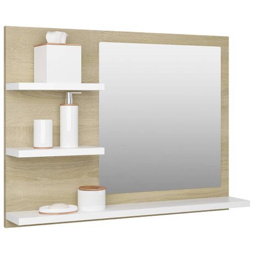 Miroir de salle de bain Blanc et chêne sonoma 60x10,5x45 cm - Photo n°3; ?>