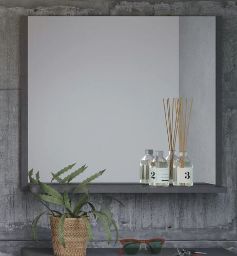 Miroir mural avec étagère mélaminé gris mat Yanis - Photo n°3; ?>
