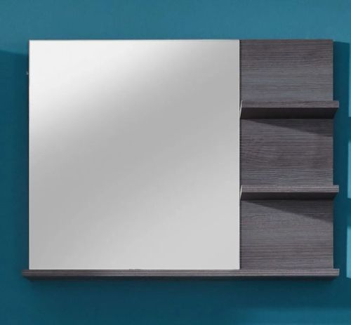 Miroir mural avec étagères mélaminé gris Anide - Photo n°3; ?>