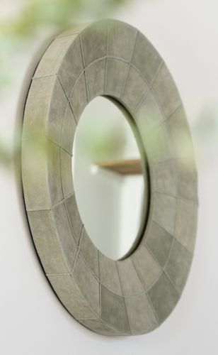 Miroir rond avec bord en cuir vert Jenny D 70 cm - Photo n°3; ?>