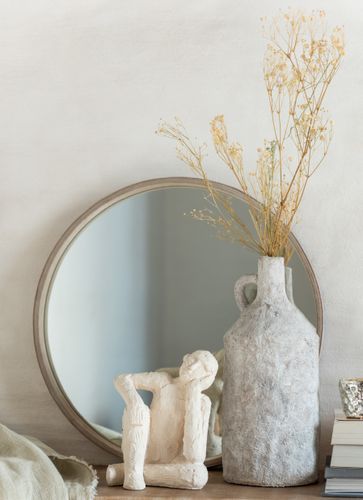Miroir rond en cuir beige Apolo D 40.5 cm - Photo n°3; ?>