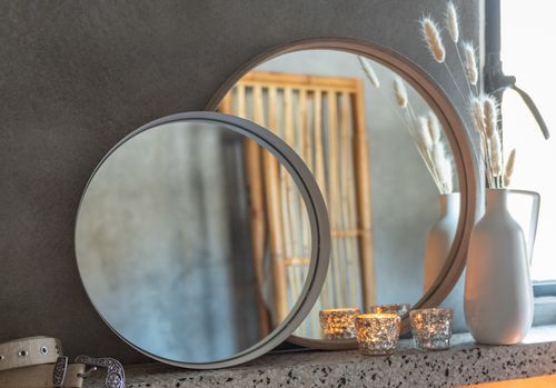 Miroir rond en cuir beige Netino D 60.5 cm - Photo n°2; ?>