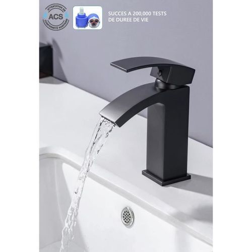 Mitigeur pour vasque et lavabo - Mécanique - Noir mat - OCEANIC - En cascade - Photo n°2; ?>