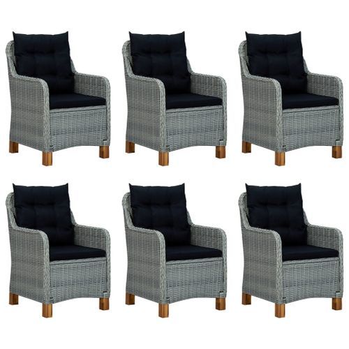 Mobilier à dîner 7 pcs avec coussins Résine tressée Gris clair 6 - Photo n°3; ?>