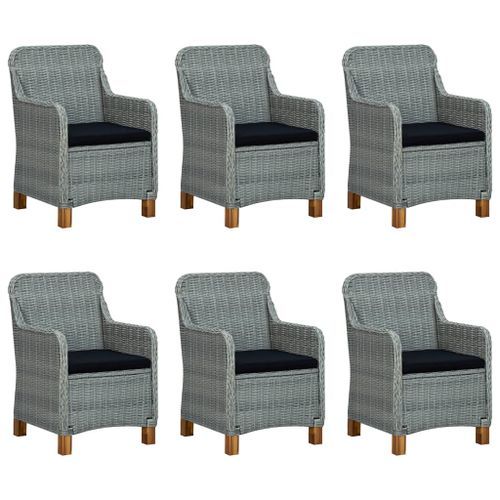 Mobilier à dîner 7 pcs avec coussins Résine tressée Gris clair 2 - Photo n°3; ?>