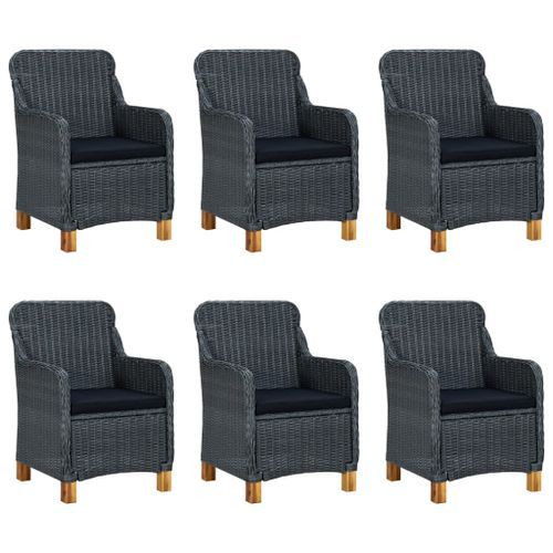 Mobilier à dîner 7 pcs avec coussins Résine tressée Gris foncé 6 - Photo n°3; ?>