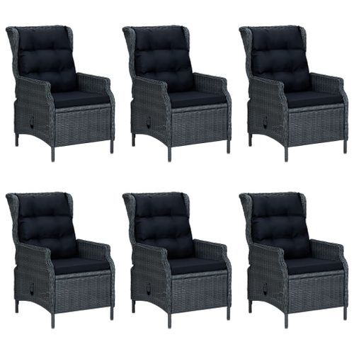 Mobilier à dîner 7 pcs avec coussins Résine tressée Gris foncé 2 - Photo n°3; ?>