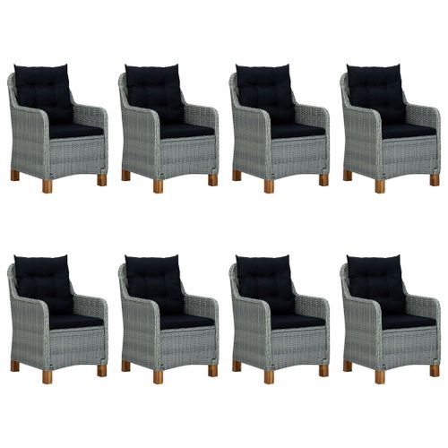 Mobilier à dîner 9 pcs avec coussins Résine tressée Gris clair 7 - Photo n°3; ?>