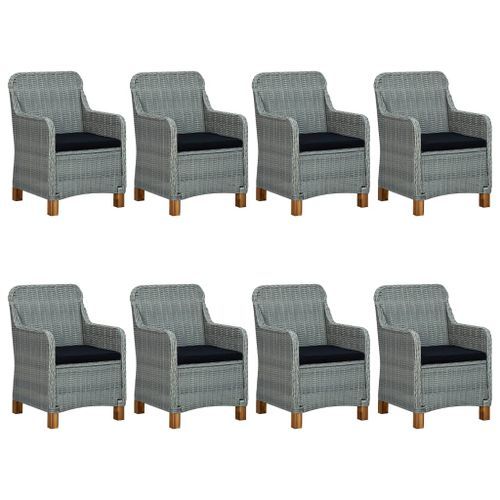 Mobilier à dîner 9 pcs avec coussins Résine tressée Gris clair 5 - Photo n°3; ?>