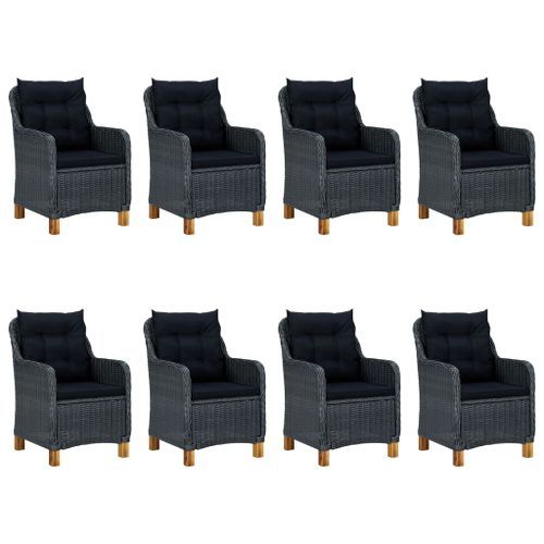 Mobilier à dîner 9 pcs avec coussins Résine tressée Gris foncé 2 - Photo n°3; ?>