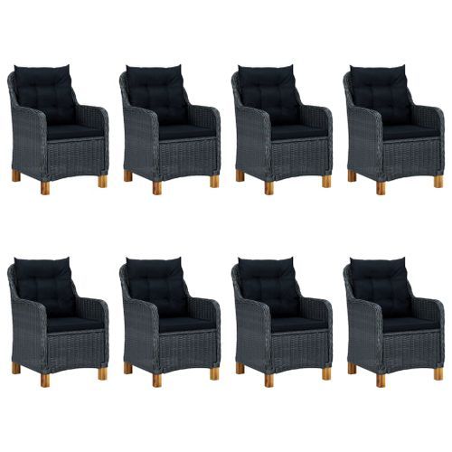 Mobilier à dîner 9 pcs avec coussins Résine tressée Gris foncé 6 - Photo n°2; ?>