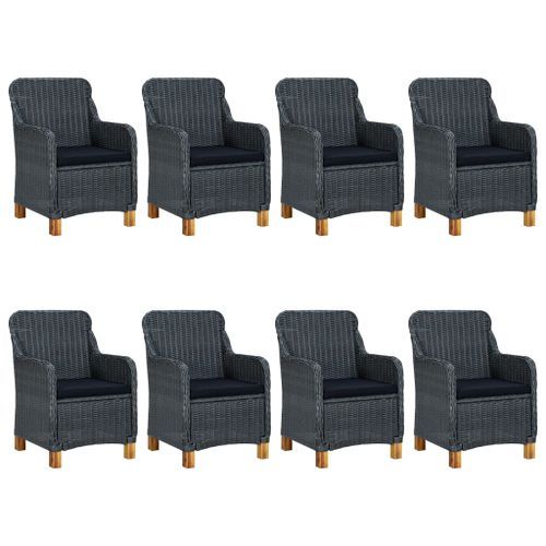 Mobilier à dîner 9 pcs avec coussins Résine tressée Gris foncé 5 - Photo n°3; ?>