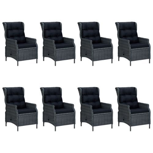 Mobilier à dîner 9 pcs avec coussins Résine tressée Gris foncé 3 - Photo n°3; ?>