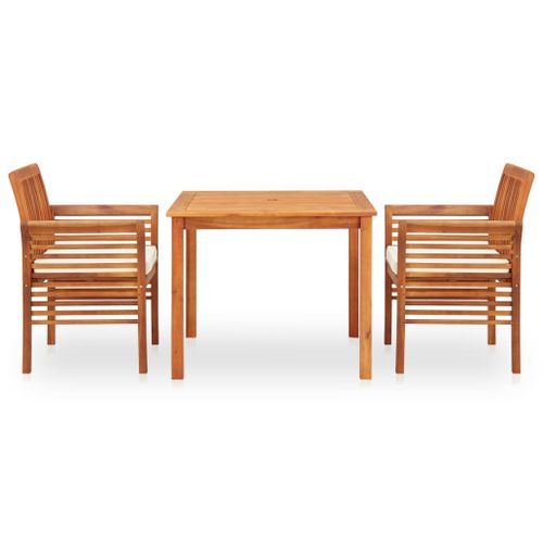 Mobilier à dîner d'extérieur 3 pcs et coussins Acacia solide - Photo n°2; ?>