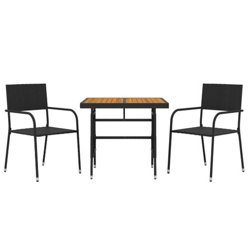 Mobilier à dîner d'extérieur 3 pcs Résine tressée Noir - Photo n°3; ?>