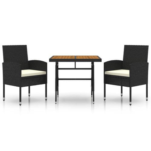 Mobilier à dîner d'extérieur 3 pcs Résine tressée Noir - Photo n°2; ?>