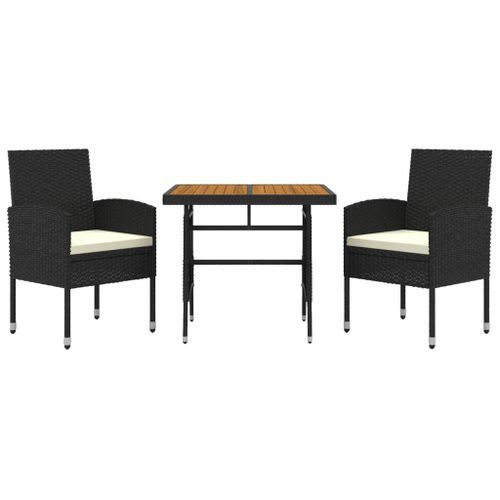 Mobilier à dîner d'extérieur 3 pcs Résine tressée Noir - Photo n°3; ?>