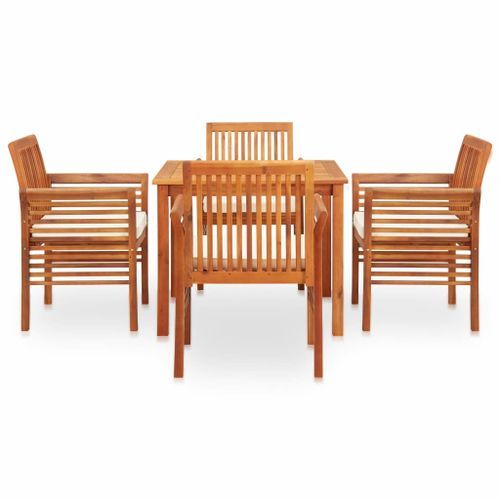 Mobilier à dîner d'extérieur 5 pcs et coussins Acacia solide 4 - Photo n°2; ?>