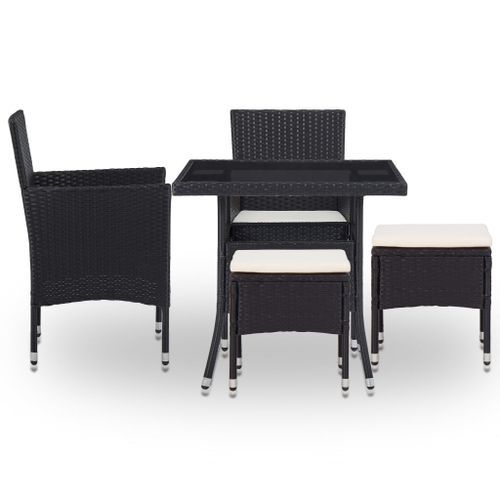 Mobilier à dîner d'extérieur 5 pcs Noir Résine tressée et verre - Photo n°2; ?>