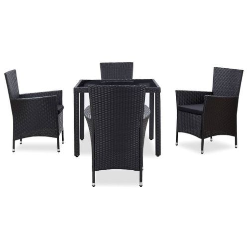 Mobilier à dîner d'extérieur 5 pcs Résine tressée Noir 2 - Photo n°2; ?>