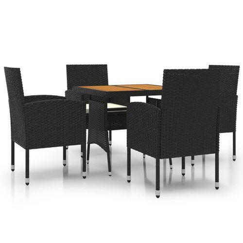 Mobilier à dîner d'extérieur 5 pcs Résine tressée Noir - Photo n°2; ?>