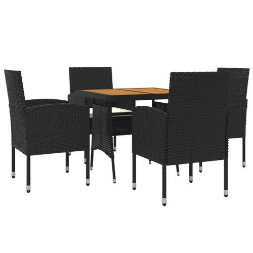 Mobilier à dîner d'extérieur 5 pcs Résine tressée Noir - Photo n°3; ?>