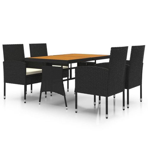 Mobilier à dîner d'extérieur 5 pcs Résine tressée Noir - Photo n°2; ?>