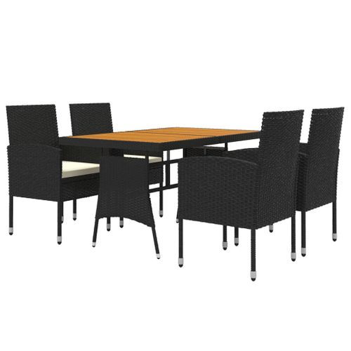 Mobilier à dîner d'extérieur 5 pcs Résine tressée Noir - Photo n°3; ?>