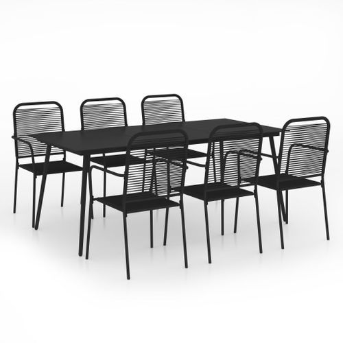 Mobilier à dîner d'extérieur 7 pcs Corde en coton et acier Noir - Photo n°2; ?>